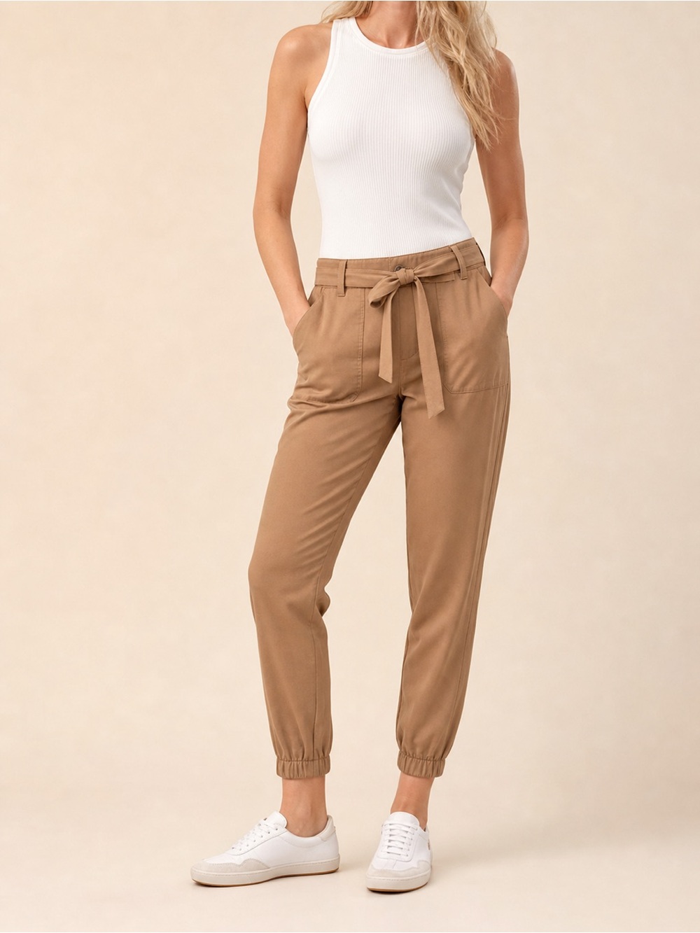 ORB Lynne Jogger Pants | Coffee Brown | Size L | Elevated Casual Trouser Style